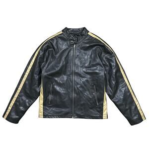 BC Ethic Leather Faux Jacket Mens XXL Motorcycle Bomber Black Gold